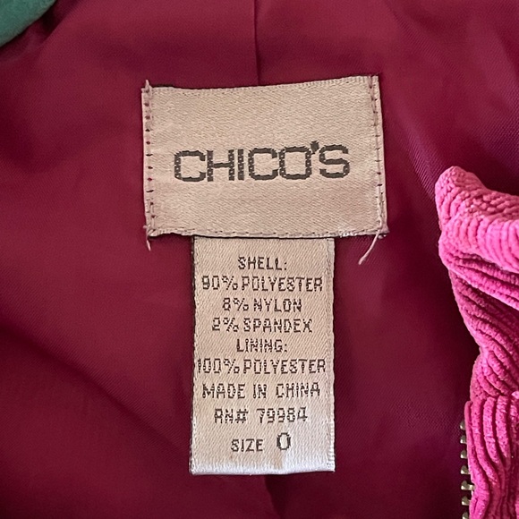 Chico’s Pink Corduroy Jacket Floral Embossed Artsy Quiet Luxury Size 0 Small - Picture 9 of 10